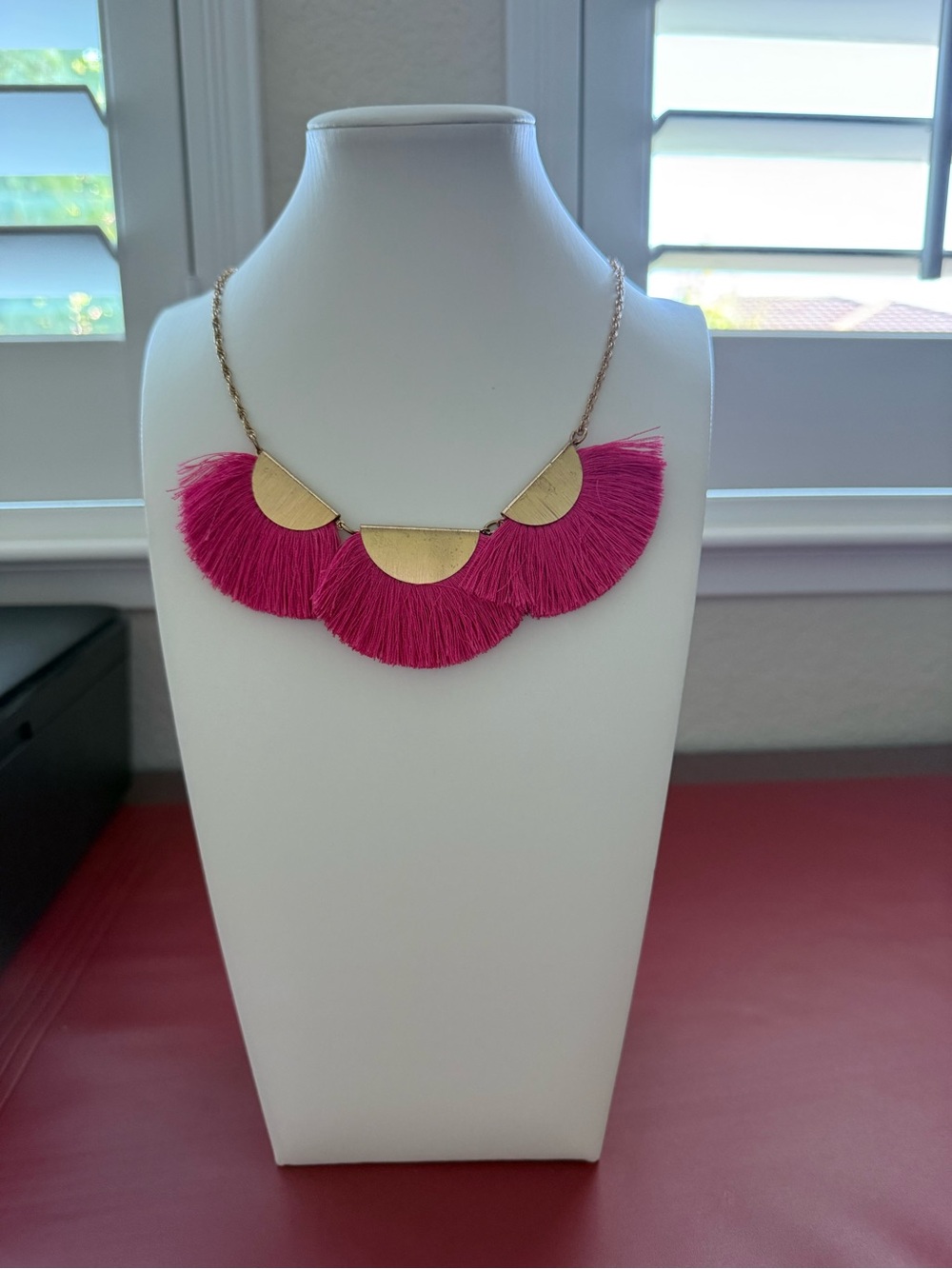 Icing Hot Pink Fringe Necklace with Gold Accents NWT